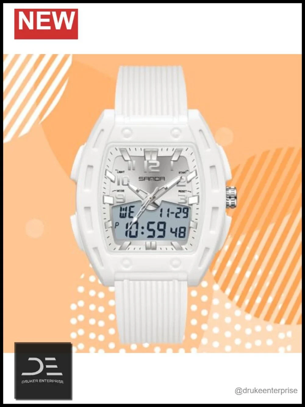 Unique Rectangle Digital Analog Sports Watch with Alarm Stopwatch Waterproof